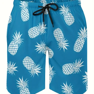 Men's Pineapple Print Quick-Drying Swim Trunks - Elastic Soft Lightweight Beach Shorts Adjustable Drawstring Belt for Surfing 2