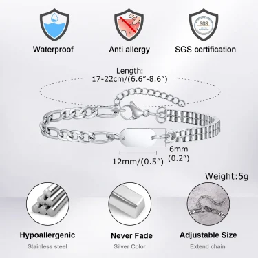 Vnox A-Z Initial Bracelets for Men Women, Never Fade Figaro Chain, Double Layered Box Link Chain Bracelets, Name Gift for Him 3