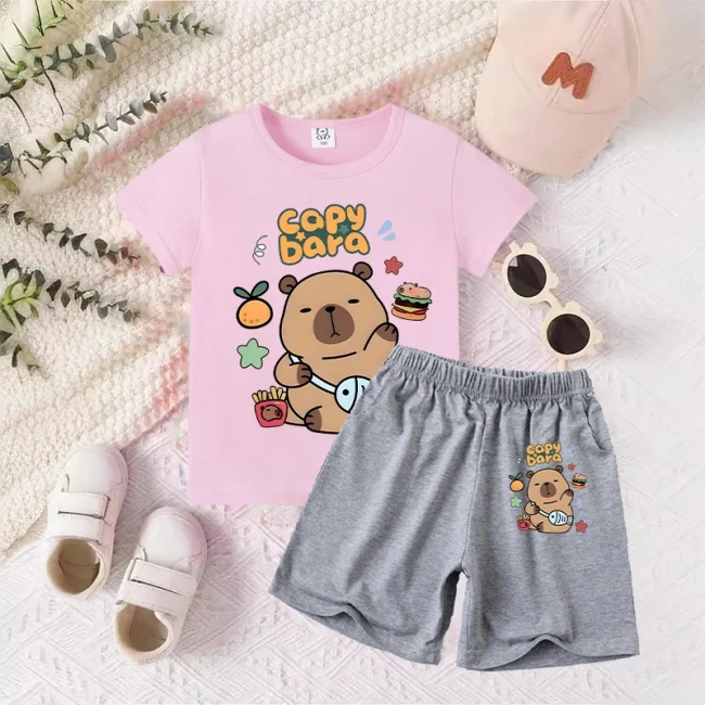 Capybara Baby T-Shirt Shorts Suit Boys Girls Summer Clothes Outfit Tracksuit Cartoon Anime Printed Tees Kids Pajamas Sets Gift 3