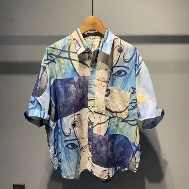 Loose Spliced ​​printed Male Shirts Funny Short Sleeve Men's Shirt Cheap Brand Tops Sale Elegant Designer Summer New In Clothes 1