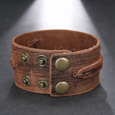Trend Jewelry Vintage Handmade Weave Smooth Genuine Leather Bracelet Men Personalized Cuff Wide Leather Bracelet cuir homme 5