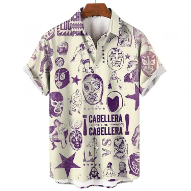 Men's 3D Printed Short Sleeve Shirts Oversized Loose Hawaiian Shirt Mexican Wrestling Fashion 3
