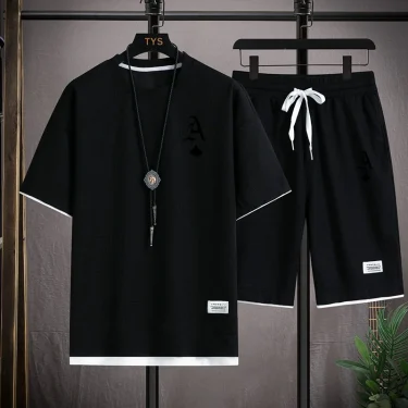 Fashionable casual men's sports suit short-sleeved T-shirt and outdoor summer sports shorts two-piece set daily casual 4