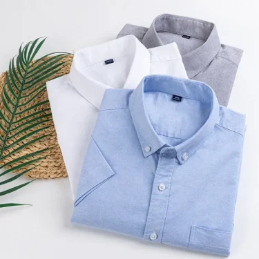 Summer new men's short sleeve business casual social non-ironing solid color all match Oxford woven shirt breathable slim 2