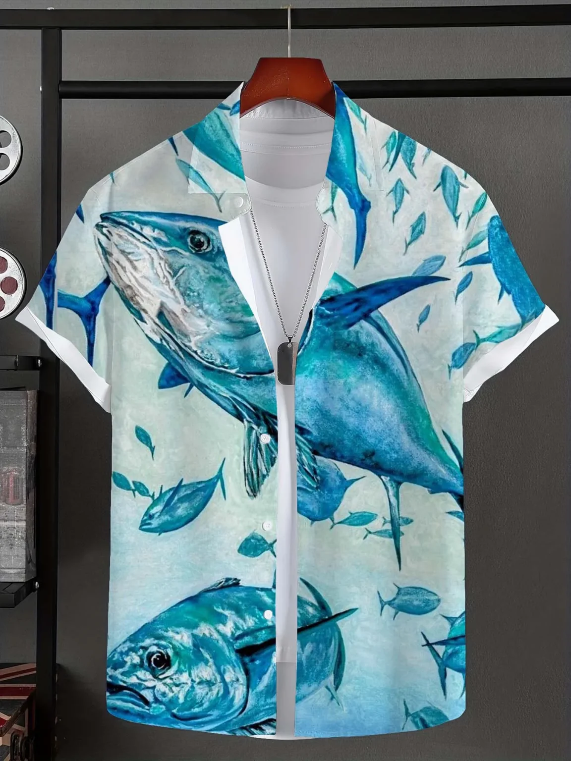 sea fish Pattern 3D Printed Men's Shirt Fashion New Summer Casual Fresh Style Oversized Breathable Lapel Button Hawaiian Shirt 1