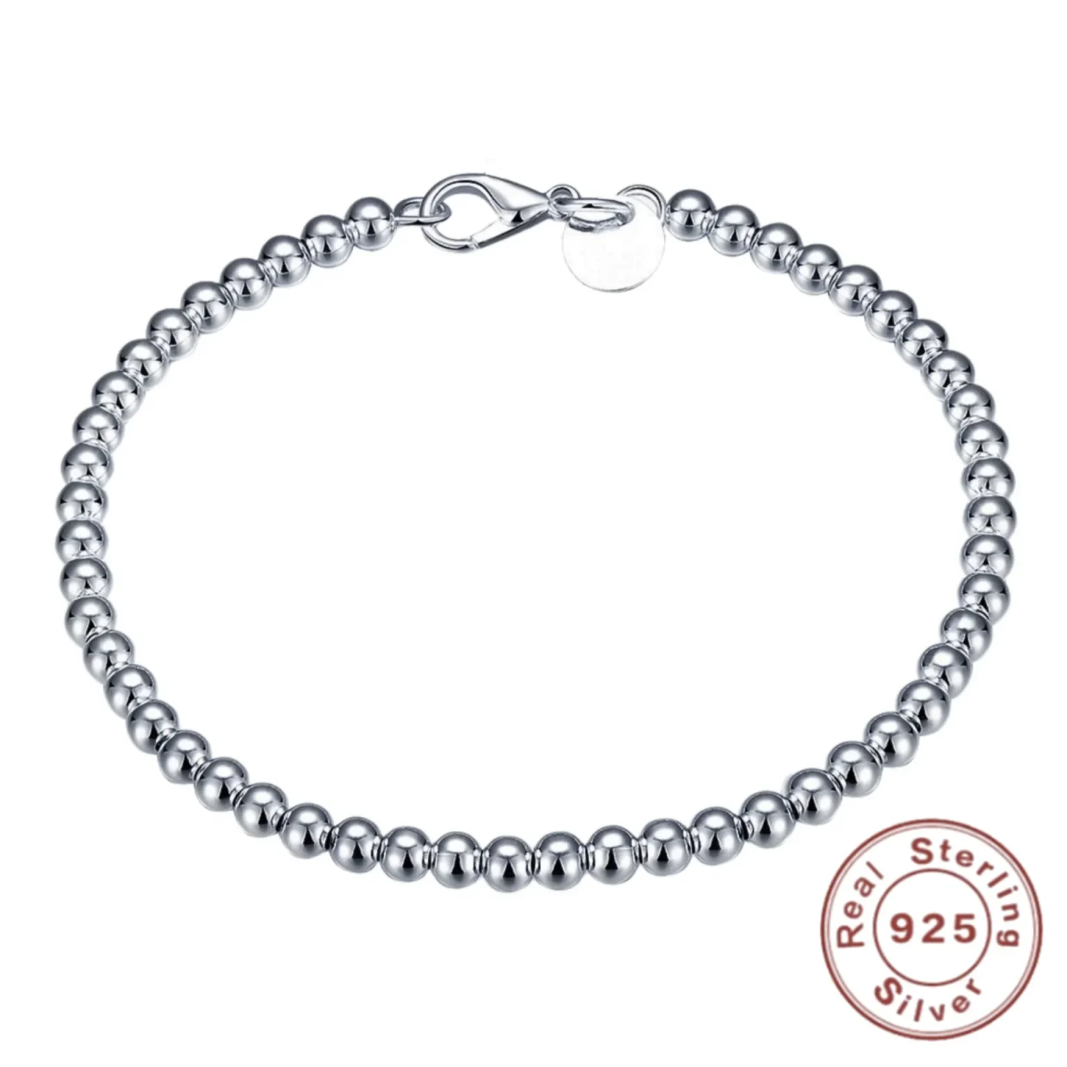 925 Sterling Silver Plated 4MM Beads Ball Chain Bracelet For Women Men Fashion Jewelry elegant Jewelry Birthday Gift for women 1