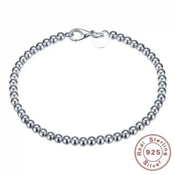 925 Sterling Silver Plated 4MM Beads Ball Chain Bracelet For Women Men Fashion Jewelry elegant Jewelry Birthday Gift for women 1