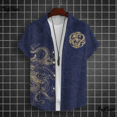 Men's Shirt Year Of The Dragon Totem 3D Printed Short Sleeve Large Size Loose Top 2024 Happy New Summer Sty 5