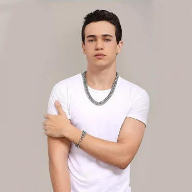 HNSP Stainless Steel Cuban Chain Necklace Bracelet For Men Neck Silver Color 8MM-14MM Thick Long Hand Chains Male Gift 5