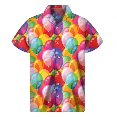 Cartoon Air Balloon 3D Print Hawaiian Shirt Men Summer Cool Lapel Shirts Fashion Short Sleeve Tops Oversized Button Blouse 3