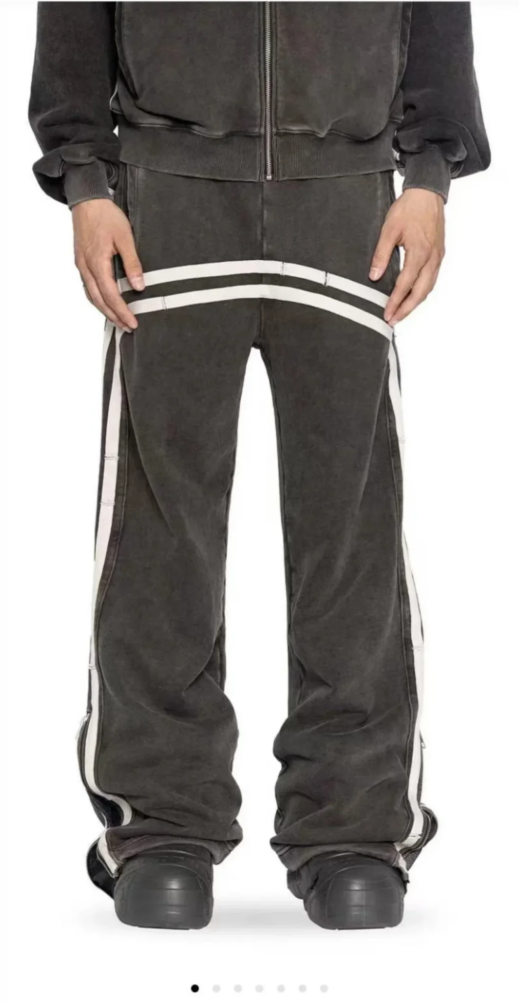 Double Stripes Zipper Cargo Pants Y2K Harajuku Embroidered Streetwear High waisted Wide Leg Pants Men Women Trousers 5