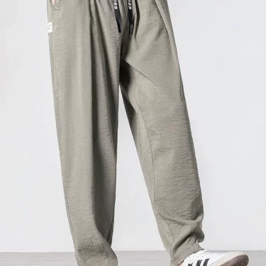 Summer Cotton Casual Jogger Linen Pants Men Ice silk Baggy Trousers Male Walking Wide leg Loose Sweatpants Chinese 3