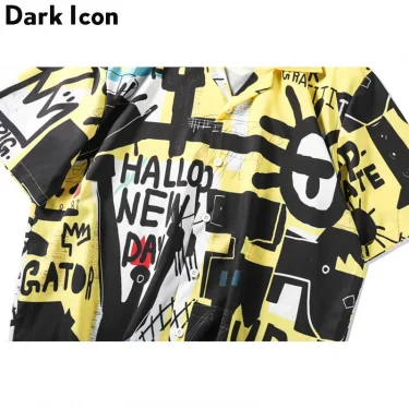 Dark Icon Graffitti Retro Shirts 2025 Summer Street Men's Shirt Short Sleeve Turn-down Collar Vintage Shirts for Men 4