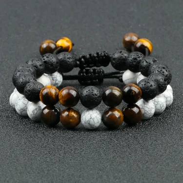 2Pcs Adjustable Braided Natural Stone Beads Bracelets&Bangles For Couples Women Men Tiger Eye Lava Bracelet Yoga Jewelry Pulsera 4