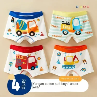 2pcs Children's Underwear Boy Panties Underpants Engineering Vehicle Cars Fire Engine Comfortable Shorts Briefs Boxers For Kids 2