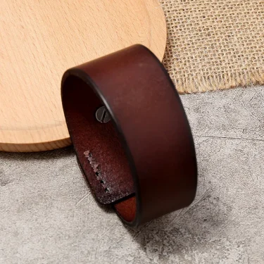 ZORCVENS Vintage Irregular Men Genuine Leather Bracelets Wide Brown Cuff Wrap Bracelets&Bangles Punk Wristband Women Men Jewelry 4