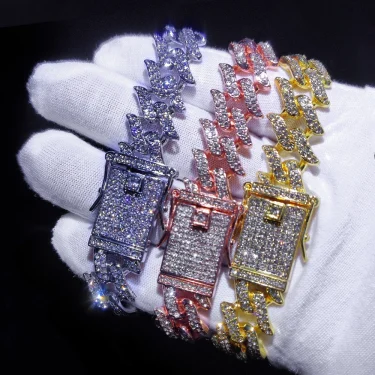 Fashion 16mm Iced Out Crystal Prong Cuban Link Chain Bracelet for Women Men Bling Rhinestone Cuban Bracelets Hip Hop Jewelry 1