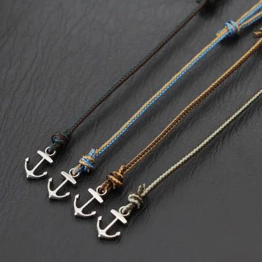 Novel Anchor Bracelet For Men Grade A 3mm Ethnic Thin Marine String Braslet Handmade Adjustable Beach Surfing Nautical Braclet 2
