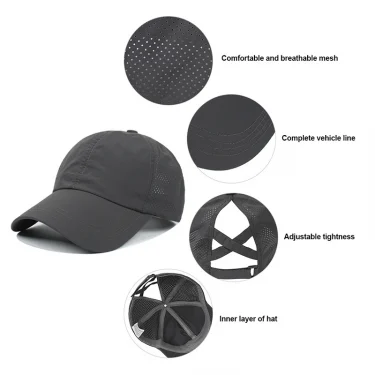 Summer Solid Color Baseball Caps Golf Wear Women Sport Leisure Cross Ponytail Hat Mesh Quick-Drying Half-Hollow Men's Peaked Cap 3
