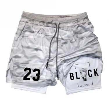 Men's casual 23 print double-layer sports shorts, drawstring beach shorts for summer beach vacations 6
