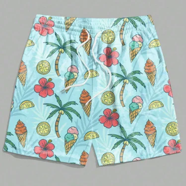 Men's Hawaiian Swim Trunks 3D Hawaiian Leaf Pattern Beach Shorts Quick Dry Outdoor Leisure Sports Shorts Fashion Men's Shorts 2