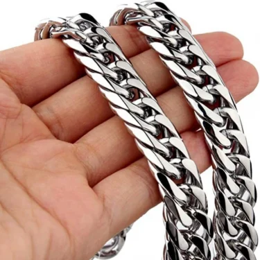HNSP Stainless Steel Cuban Chain Necklace Bracelet For Men Neck Silver Color 8MM-14MM Thick Long Hand Chains Male Gift 1
