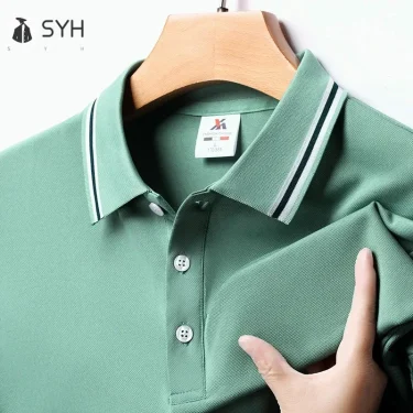 Men's Fashion Solid Short Sleeved Striped Lapel Polo Shirt Summer Breathable Comfortable Top 2