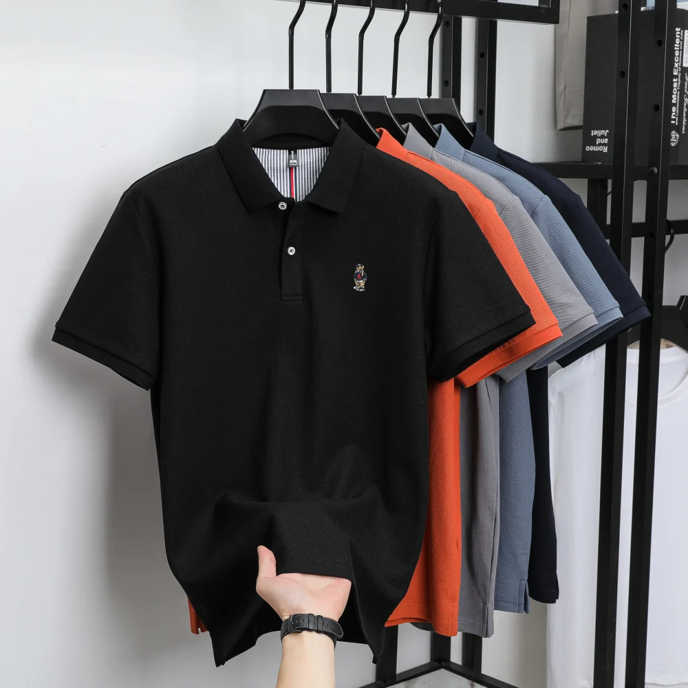 100% pure cotton high-end luxury brand men's short sleeved polo shirt summer fashion hot selling bear embroidery casual T-shirt 5