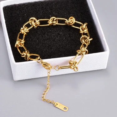 New Stainless Steel Gold colour Knotted Chain Bracelet Fashion Jewelry for Women Men Hip Hop Twisted Link Bracelets 2