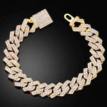 2024 NEW Hip Hop Men Link Bracelet 13/14MM Cuban Chain Iced Out 2 Row Rhinestone Paved Miami Rhombus Bracelet for Women Jewelry 4