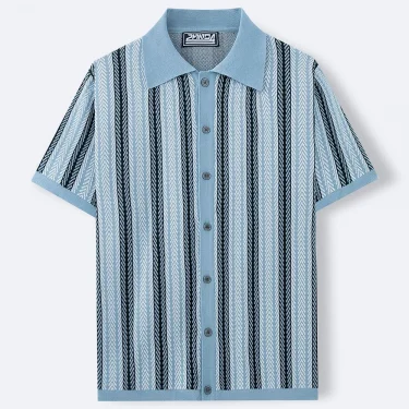 Summer New Men's Striped Jacquard Knitted Short-Sleeved Polo Shirt Contrast Color Casual Fashion Trend Simple Loose Men's Tops 2