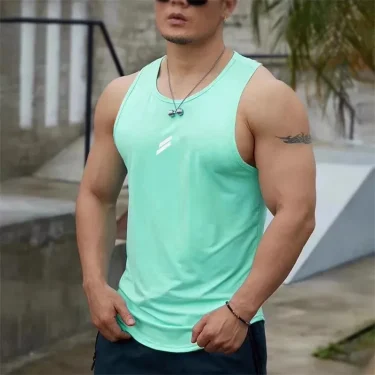 2024 Summer Men's tank top Casual Round Neck Mesh Undershirt Shirt Sports Fitness Top Sleeveless Vest Quick Dry training vest 2