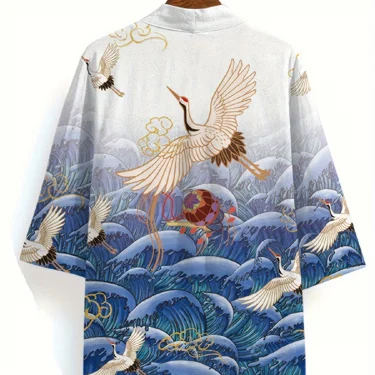 Animal Bird Patterns Crane Waves Asian Traditional Costume Print Kimono Men Women Yukata Haori Harajuku Cosplay Cardigan Costume 6
