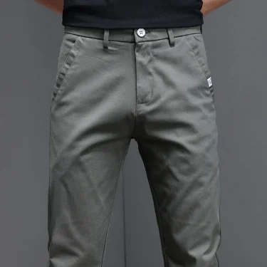 Spring Summer Men's Casual Pants 97.8% Cotton Business Korean Fashion Slim Fit Stretch Gray Black Khaki Trousers Male Pant 2