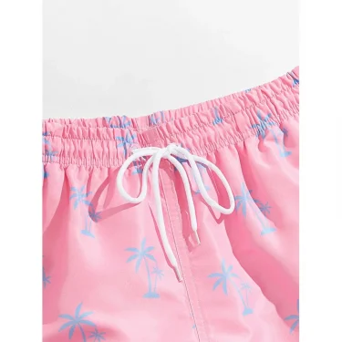 Pink Beach Pants Summer Men'S And Women'S Shorts Coconut Tree Print Quick Drying Surfing Swimming Hot Spring Short 4