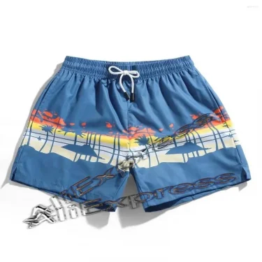 Coconut Tree Pattern Beach Shorts For Men Fishbone 3D Printed Swim Trunks Summer Street Surf Board Shorts Vacation Short Pants 3
