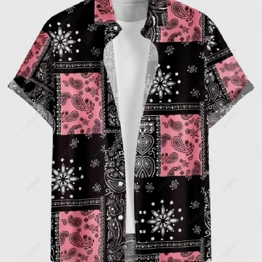 Moroccan style men's casual shirt set Exquisite paisley pattern print is perfect for travel or street wear shirt shorts set 1