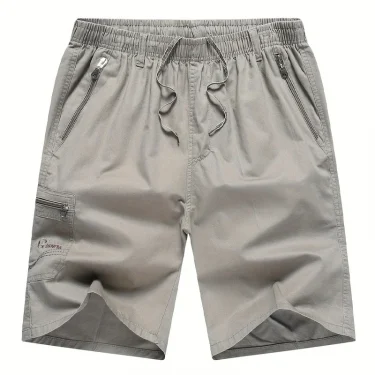 Cotton Cargo Shorts Men's Lightweight Breathable Solid Color Drawstring Waist with Zipper Pockets Casual Summer Short Pants 6