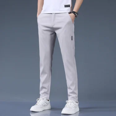 Summer Thin Ice Silk Stretch Men's Pants Business Casual Elastic Waist Smooth Trouser Suit Pants Male Brand Clothing 6
