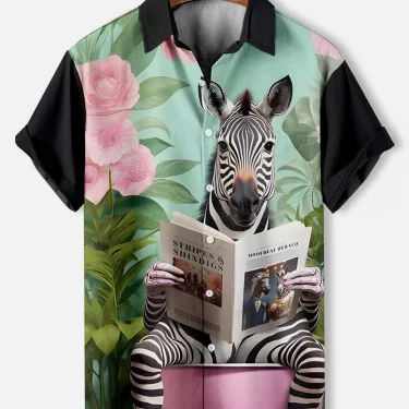 Summer Men's Funny Animals Shirts Fashion Short Sleeve Button Down Lapel Shirts Oversized Tops Casual Hawaiian Shirt for Man 2