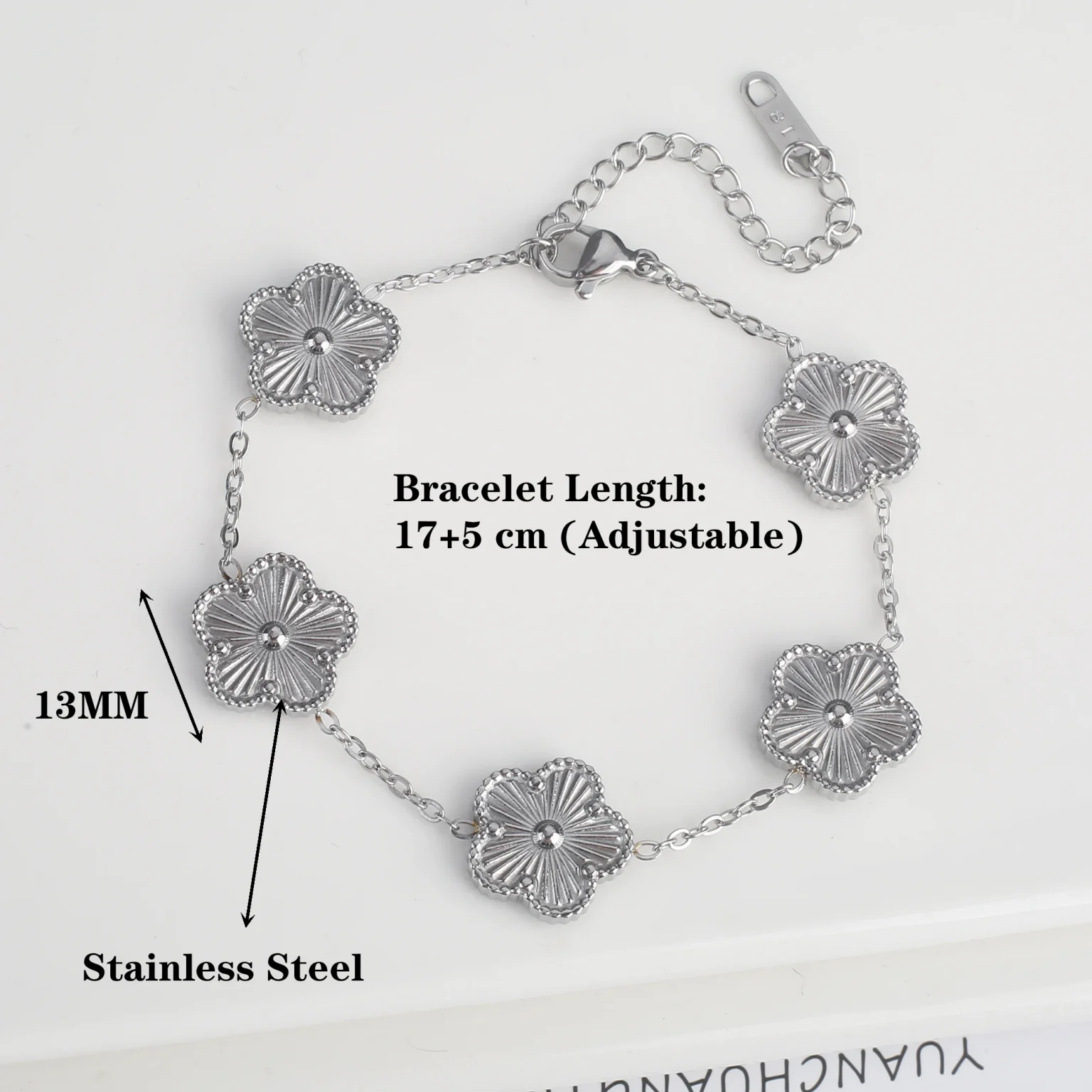 Light Luxury Fashion Stainless Steel Five Leaf Flower Adjustable Bracelet Vintage for Men Women Fashion Wrist Jewelry Clover 5
