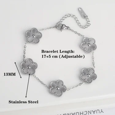 Light Luxury Fashion Stainless Steel Five Leaf Flower Adjustable Bracelet Vintage for Men Women Fashion Wrist Jewelry Clover 5