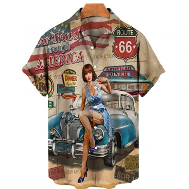66 Route Biker Men's Shirt 3d Motorcycle Girls Route 66 Shirt For Men American Short Sleeve Oversized Tops Tee Shirt Man Travel 4