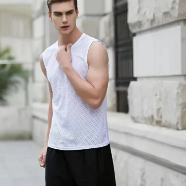 Men's Ice Silk Mesh Vest Tops Quick-drying Bodybuilding Tank Tops Breathable Sleeveless T-Shirt Summer Cool Vest Muscle Singlets 4