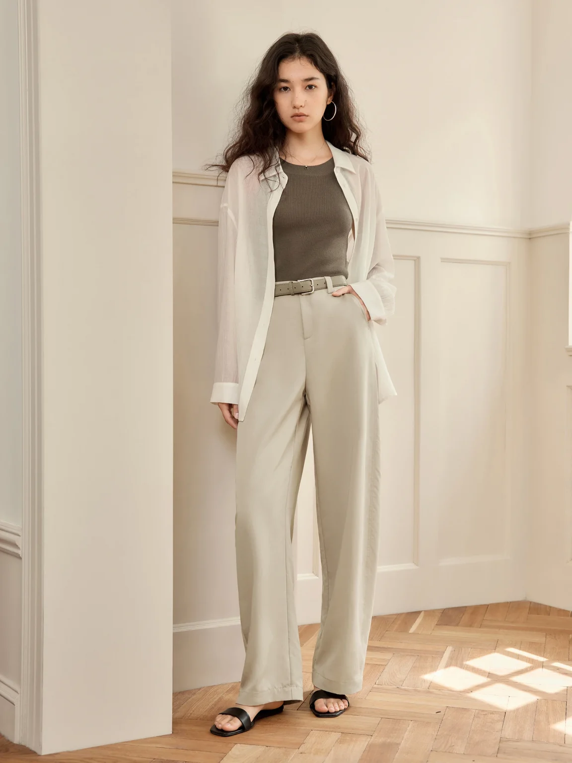 ZIQIAO 2025 Summer Women's Tencel High-Waisted Trousers - Curved Hem & Fluid Slimming Silhouette Pants 25ZQ92308 3