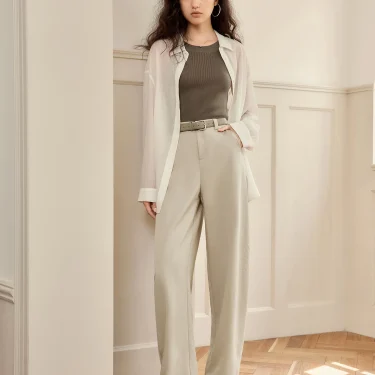 ZIQIAO 2025 Summer Women's Tencel High-Waisted Trousers - Curved Hem & Fluid Slimming Silhouette Pants 25ZQ92308 3