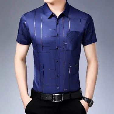New Men's Business Casual Short Sleeved Shirt No Iron and Wrinkle Resistant Top 1
