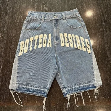 Y2K American Street Embroidery High Waist Washed Oversized Denim Shorts Harajuku Retro Trendy Brand Jeans Men Goth Punk Shorts 1