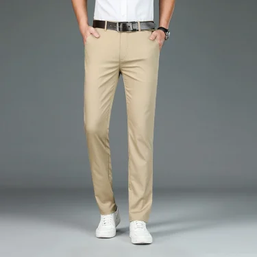 Men's Business Pants Classic Straight Elasticity Fashion Casual Pants Bamboo Fiber Thin Breathable Formal Office Trousers 4