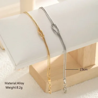 LATS Simple Metal Handmade Knot Couple Bracelet for Women Men Gold Silver Color Valentine's Day Fashion Jewelry Gifts 2